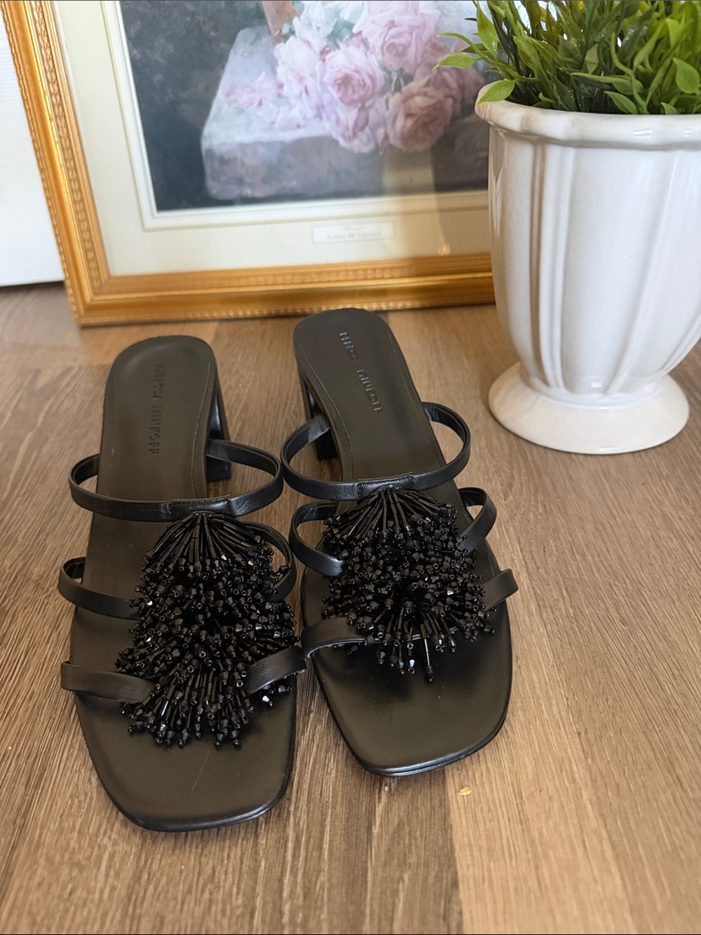 Rebecca Minkoff Black Beaded Strappy Heels